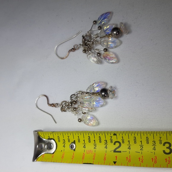 Sterling Silver Wire Wrapped Irridescent Beaded Earrings - Picture 4 of 5